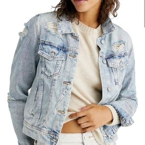 Free People Light Blue Distressed Denim Jacket